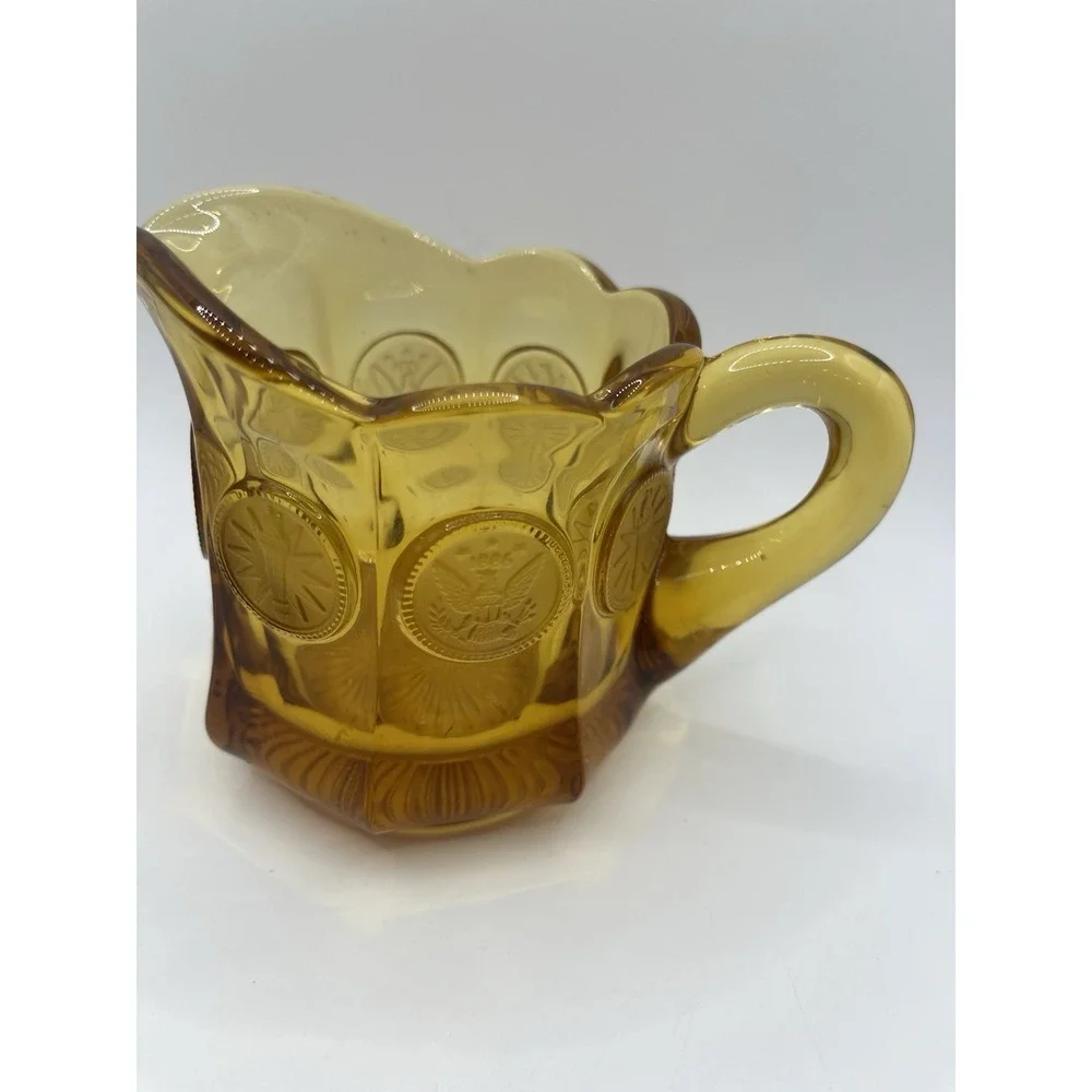 Vintage Amber Fostoria Coin Glass Creamer Pitcher 3-1/2
